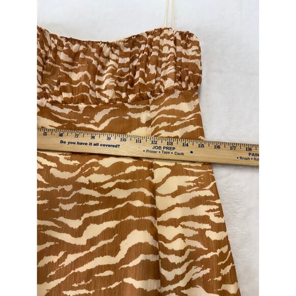 Camila Coelho Bailee Midi Slip Dress Womens L Brown Zebra Animal Print Slit - Picture 9 of 15